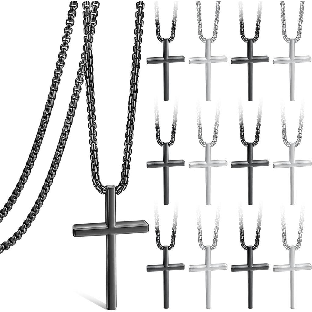 Eion 6/12/24 Peças Colar de Cruz em Aço Inoxidável, Joias com Pingente de Cruz, Presentes para Homens e Mulheres, Presen