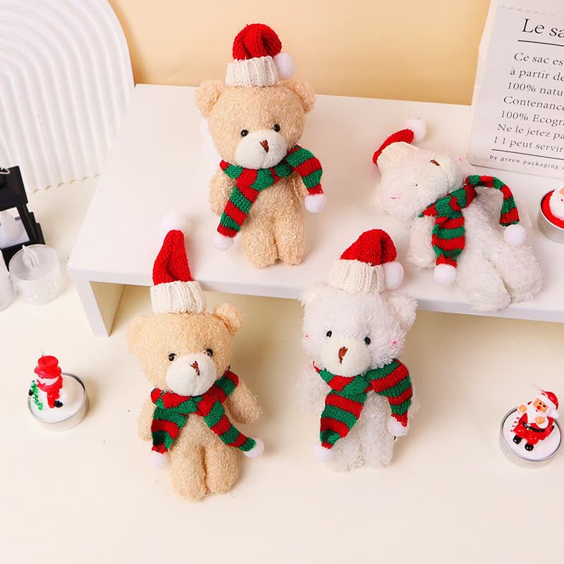 Urso de Natal Fofo com Cachecol Rosa Boneca de Pelúcia Urso de Uma Peça Chaveiro Pendente Brinquedo de Pelúcia Pequeno P