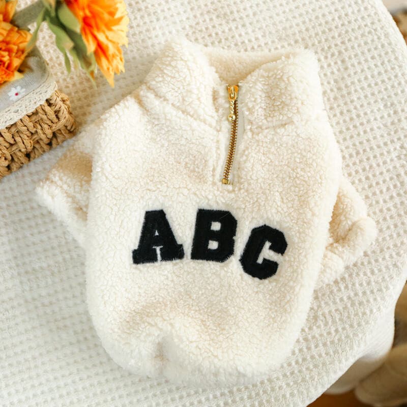 1 peça de roupa para cão de estimação, casaco branco grosso e quente para inverno e outono com zíper e cordão ajustável