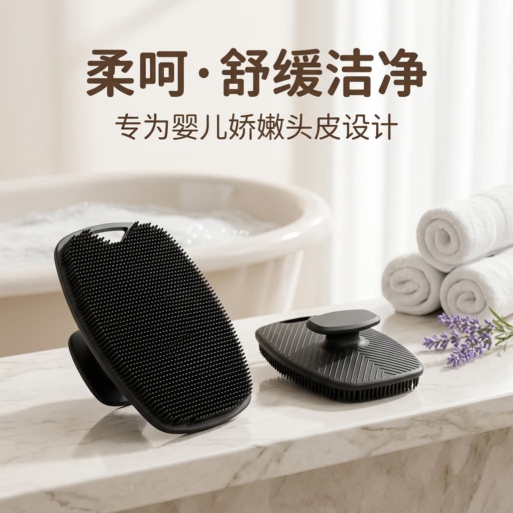 Novo estilo escova de Shampoo do bebê listrado Oval escova de massagem recém-nascido escova de Silicone macio remover es