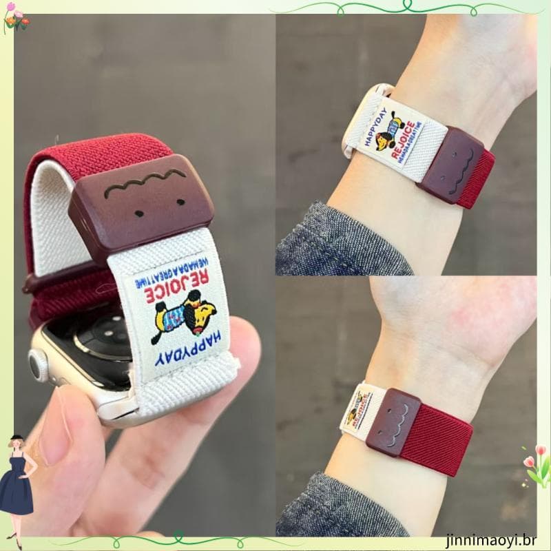 Adequado para Apple Watch iwatch10/11 cinta novo estilo cor combinando bonito Dachshund Graffiti trançado corrente magné