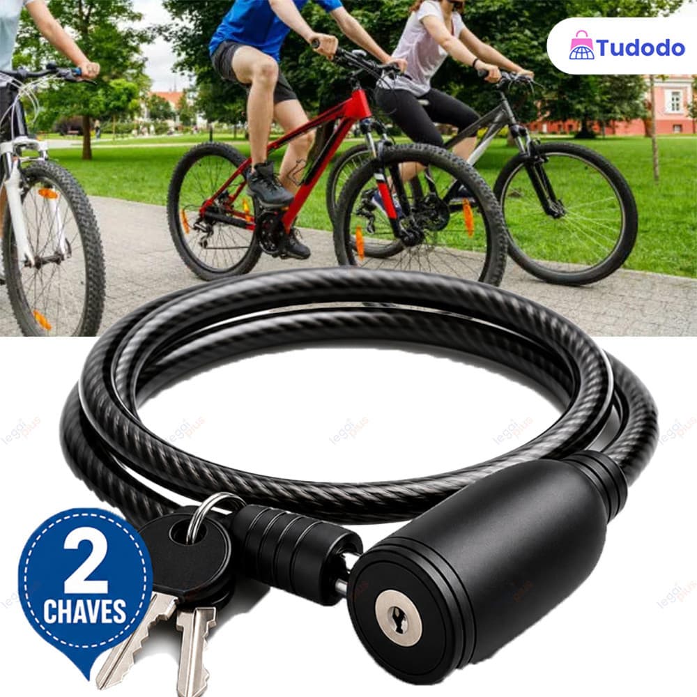 Cabo Trava Antifurto Aço 7,5mm x 65cm Cadeado Segurança Moto Bicicleta Portão Com 2 Chaves