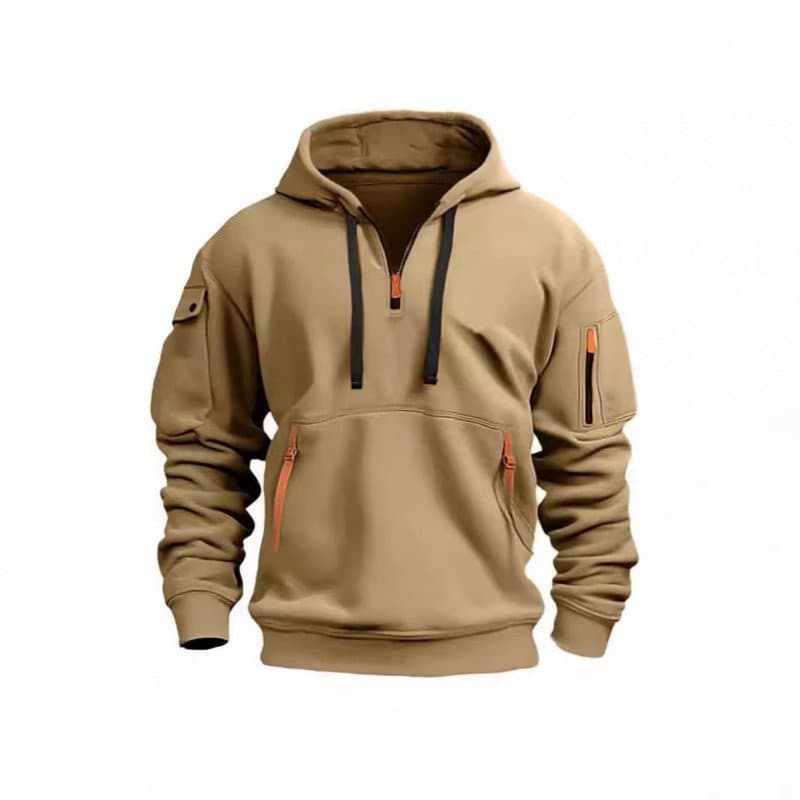 2024 Cross-Border outono inverno masculino esportes Casual moletom com capuz pulôver zíper Multi-bolso masculino