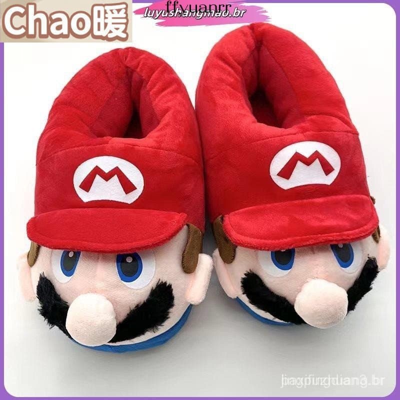 Super Mario Sapatos De Algodão Chinelos De Pelúcia Bonito Dos Desenhos Animados Outono E Inverno Interior Antiderrapante
