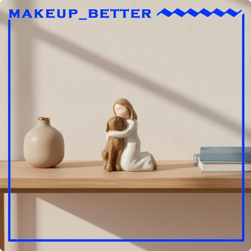 [Makeup_better] Estatueta De Cachorro Abraçando Menina Decorativa Estátua Escultura Leve Pintada À Mão Aparência Para Pr