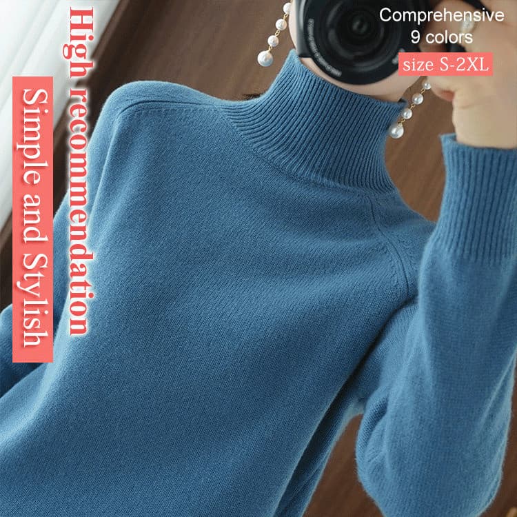 【Elegância Clássica】Suéter feminino de gola alta em lã grossa e modelagem solta para o inverno/Gola Alta/Lã/Moda Feminin
