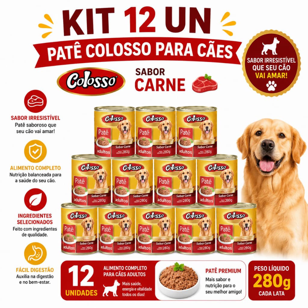 Kit 12 Un - Patê Colosso para Caês Carne 280g