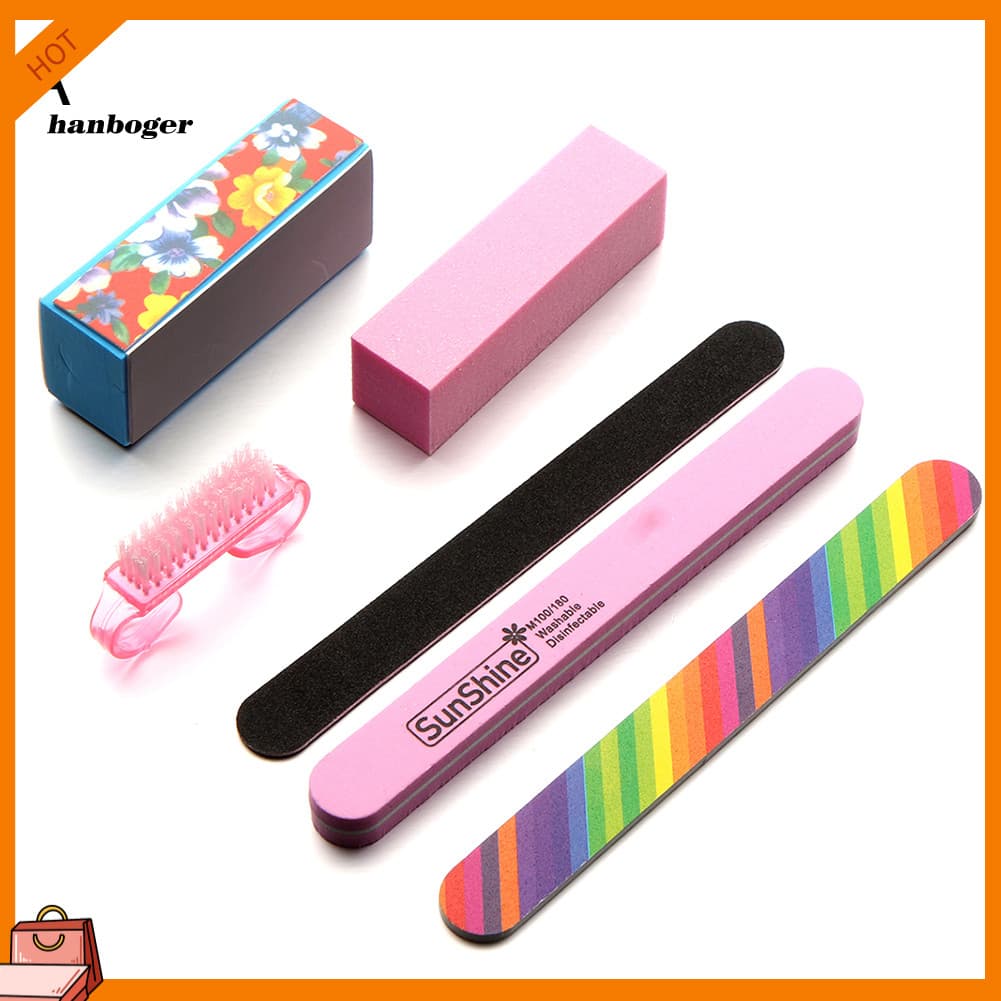 Han 6Pcs Nail Art Lixar Arquivo Buffer Block Limpeza Escova Conjunto De Kit De Ferramentas De Manicure