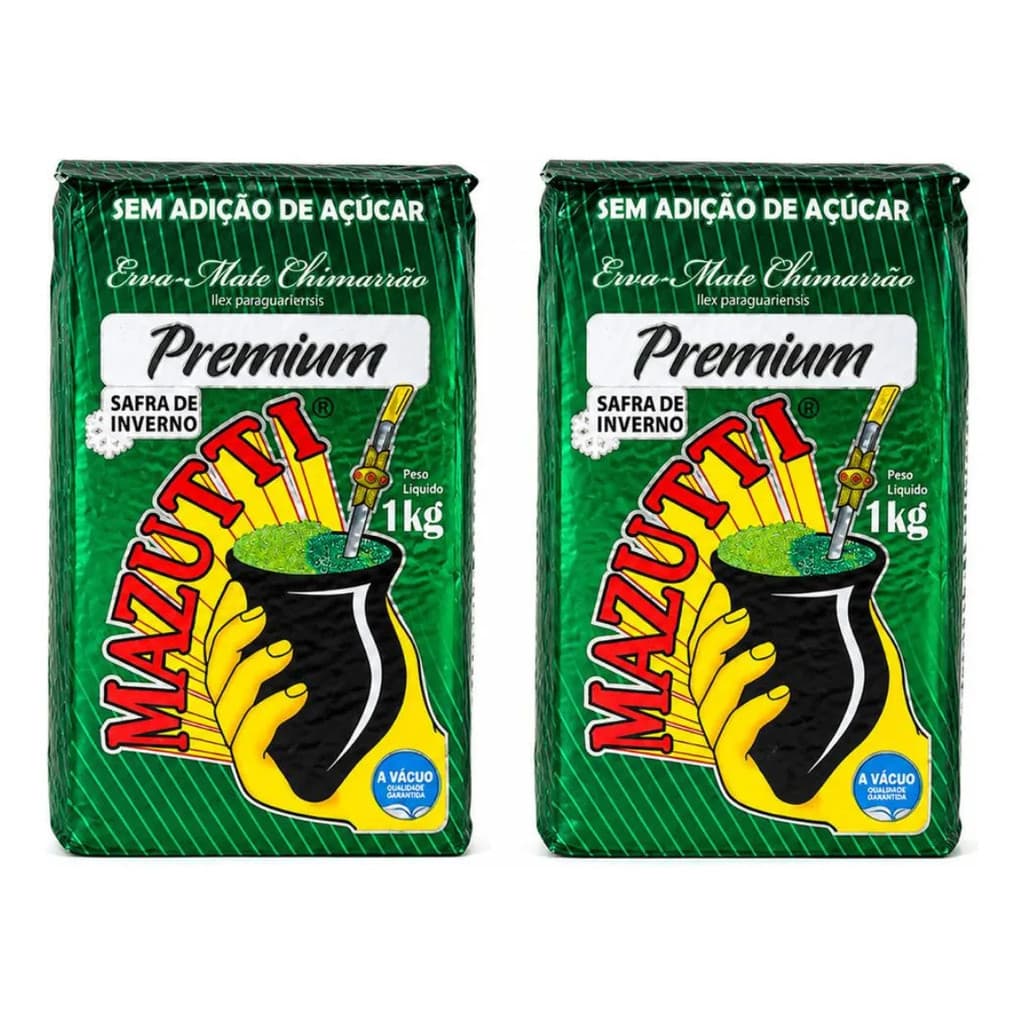 Kit 2 Pacotes Erva-Mate Mazutti Premium Safra Inverno Chimarrão 1kg A Vácuo Tradicional