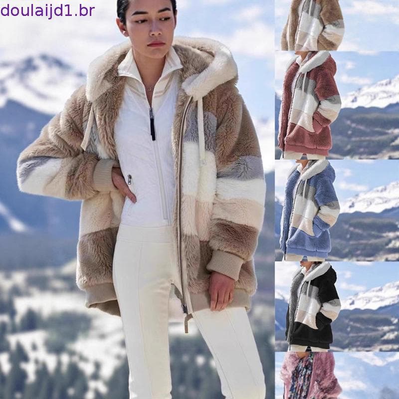 Casaco de pelúcia com capuz feminino Teddy Plus tamanho inverno quente outono solto pelúcia casaco CNP