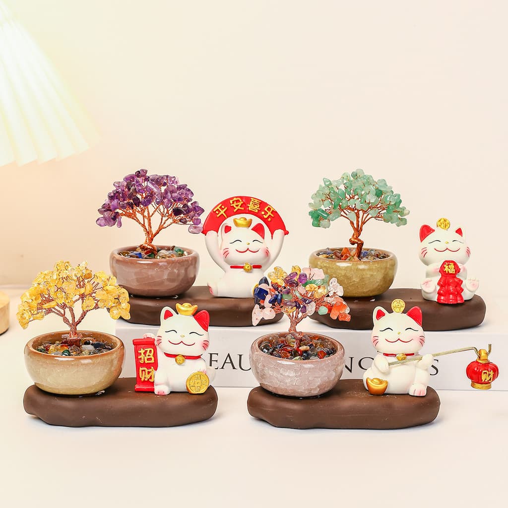 Gato da Sorte Árvore de Cristal Planta Decorativa Centro de Mesa Decoração Mesa Decoração Estante Presente Criativo