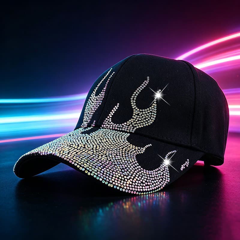 Boné De Beisebol De Chama De Strass Para Mulheres E Homens , Chapéu De Caminhoneiro Brilhante AB Cristal Bling Ajustável