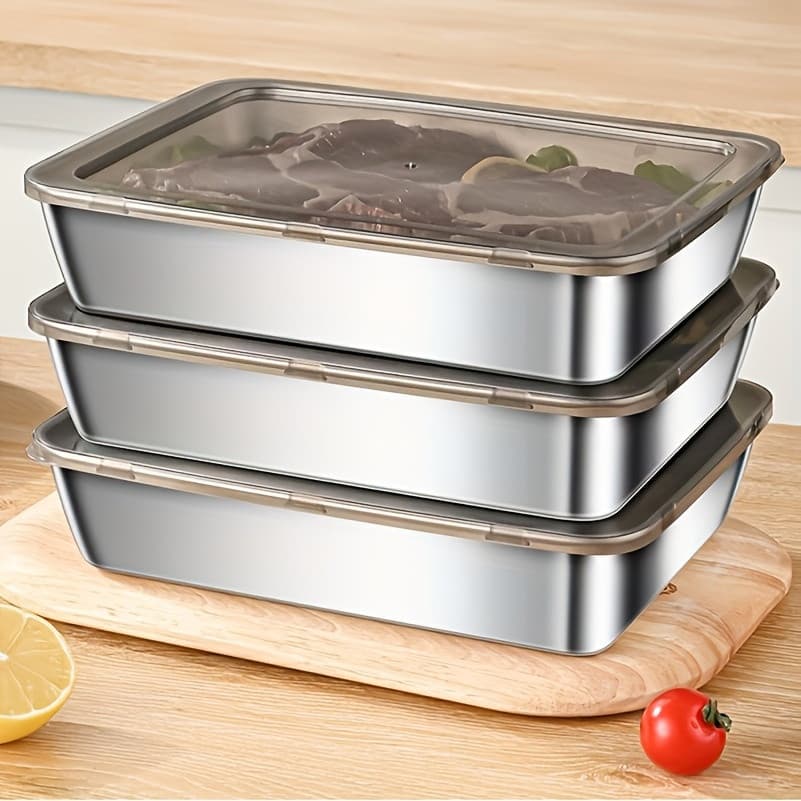 Conjunto de três peças de aço inoxidável caixa de preservação de alimentos à prova de vazamentos reutilizável, adequado