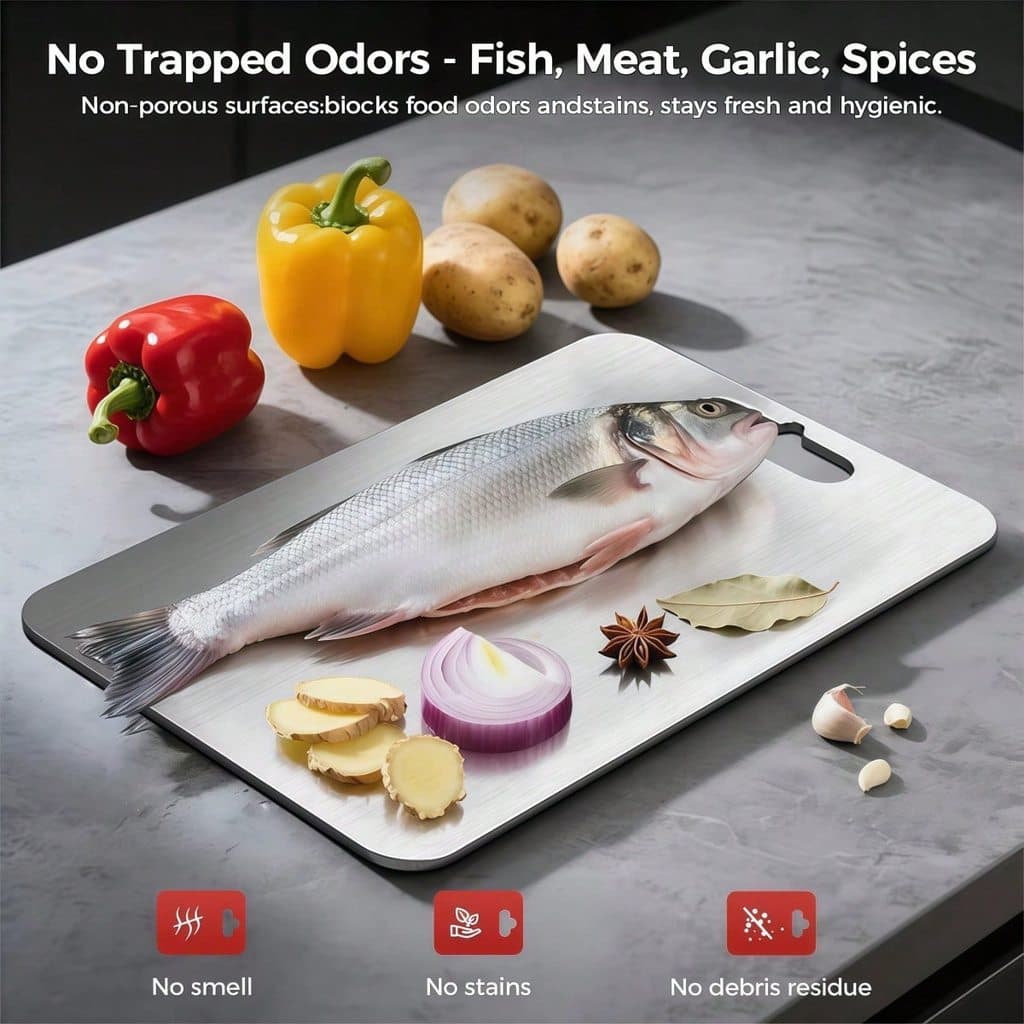 Tábua de Corte Aço Inox para Carnes Legumes Frutas Higiênica Antiferrugem Fácil de Limpar DKL