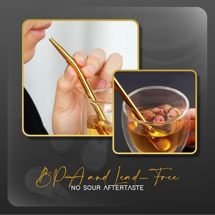[Portátil e Reutilizável] 【2-In-1 Straw Spoon】 Colher Canudo/Utensílios para Sobremesas/Bebidas