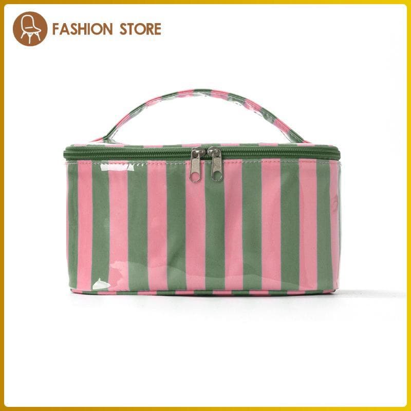 [Wishshopeelq] Bolsa Cosmética Transparente Listrada De Higiene Pessoal Estojo Com Zíper Quadrada Leve