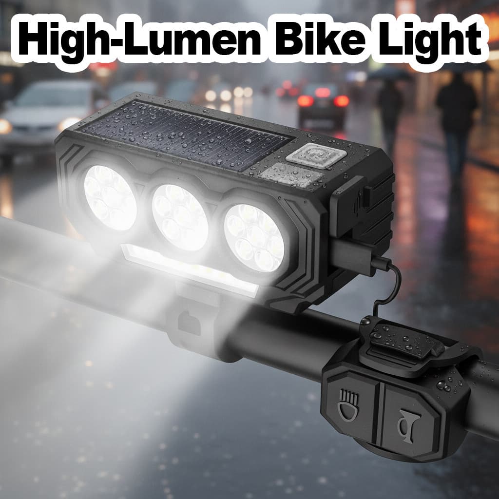 Farol Solar para Bicicleta, Luz Frontal para Ciclismo, Lanterna para Bicicleta de Estrada, Luzes Brilhantes Recarregávei
