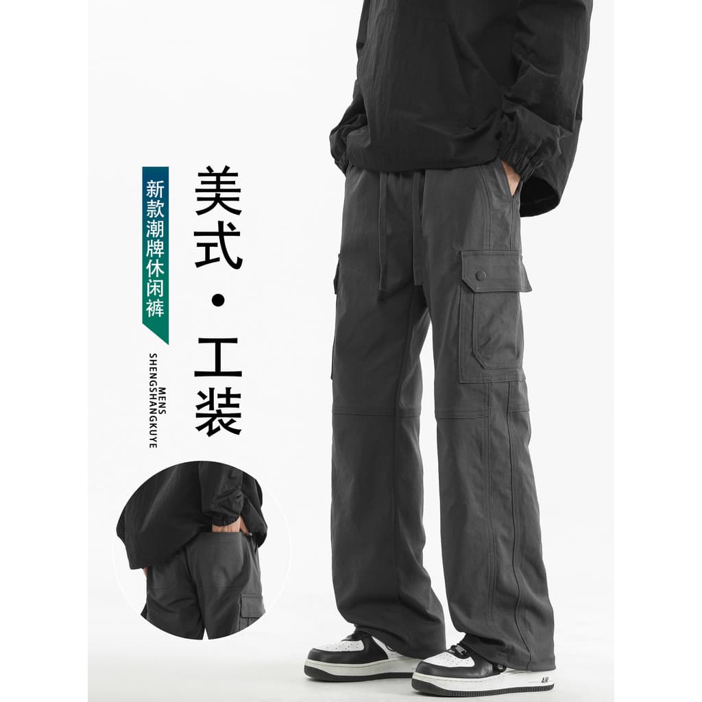 Calças casuais básicas de caça masculinas verão novo estilo calças esportivas masculinas calças compridas retas paraqued
