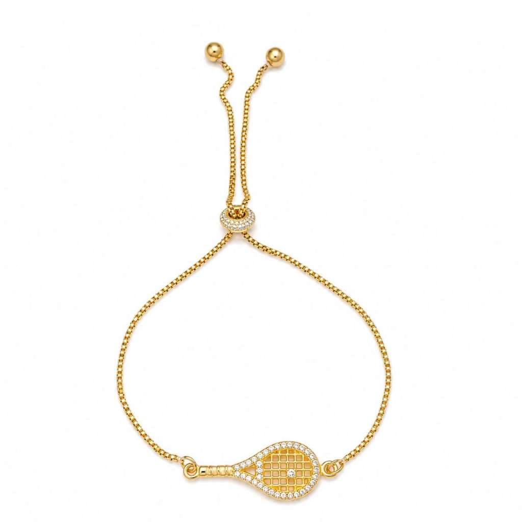 Pulseira Raquete Esporte Beach Tennis de Zirconias Folheado em Ouro 18k