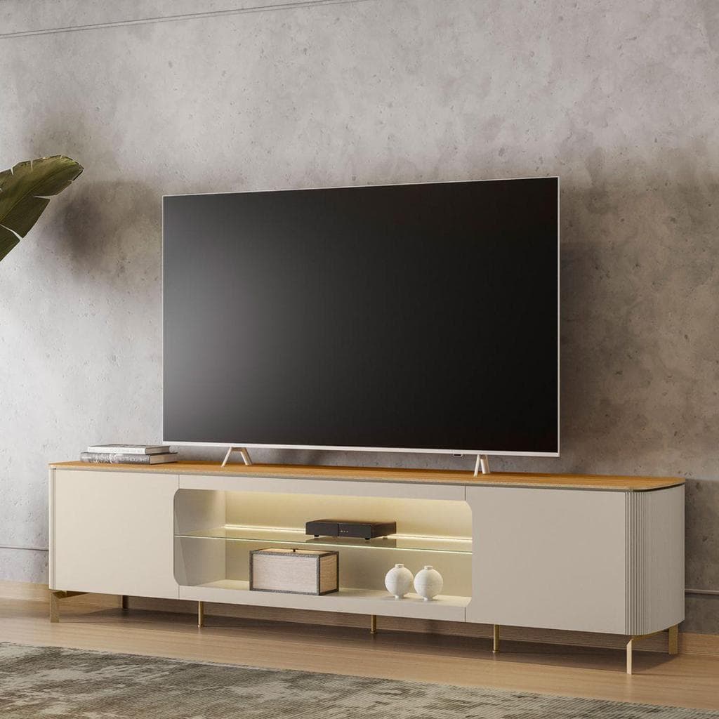 Rack Para TV Santorini 239cm Tauari Off White Flex Para Sala