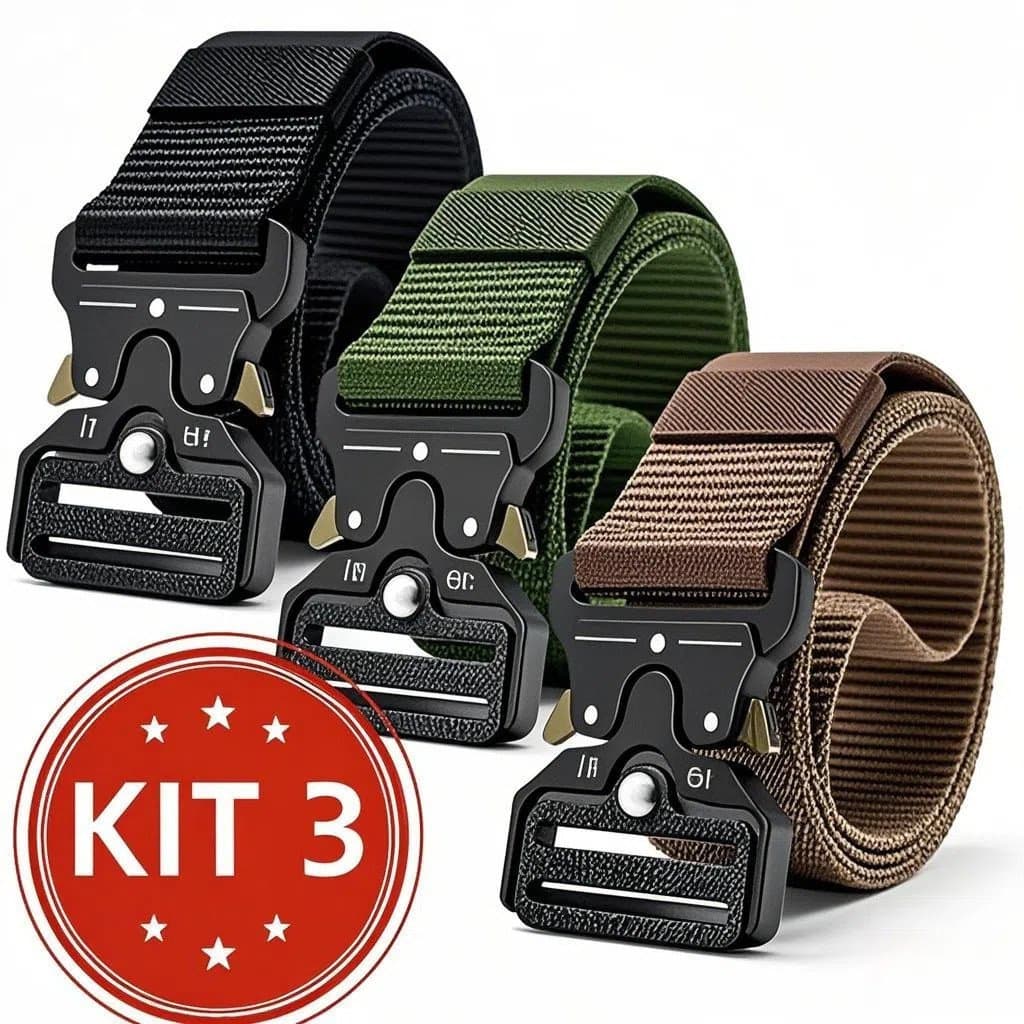 Conjunto de 3 cintos: preto, marrom, verde. Cinto masculino largo e elegante, feito de material de nylon, com fivela de