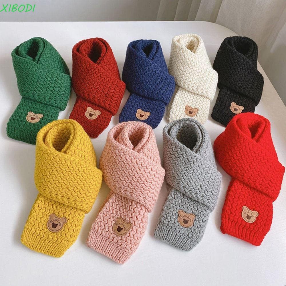 XIBODI Cachecol Infantil , Xale De Malha Fofo , Outono Inverno Cor Sólida Manter Quente