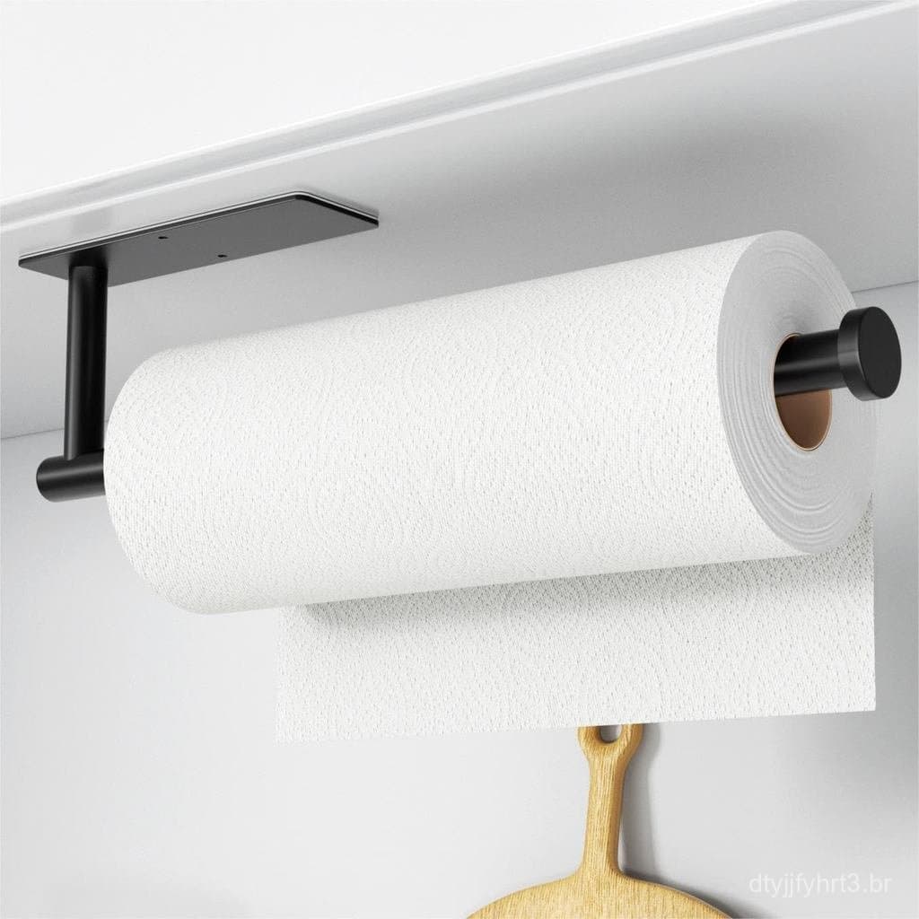 Suporte para Papel Toalha - Autoadesivo ou com Furação, Suporte de Parede Preto Fosco - Dispensador de Papel Toalha de C