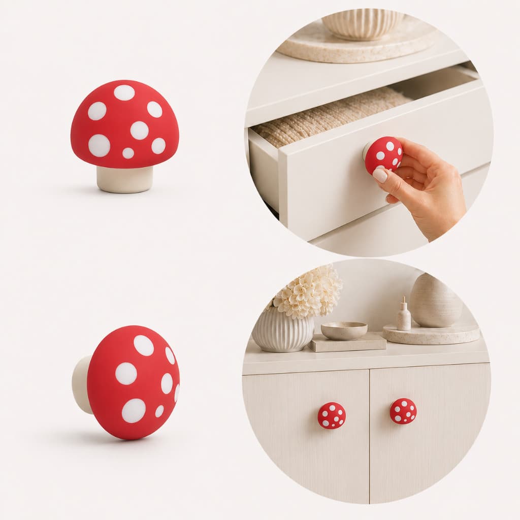 Puxador De Armário e Gaveta Decorativo Cogumelo Kit 1/2 Com Parafuso
