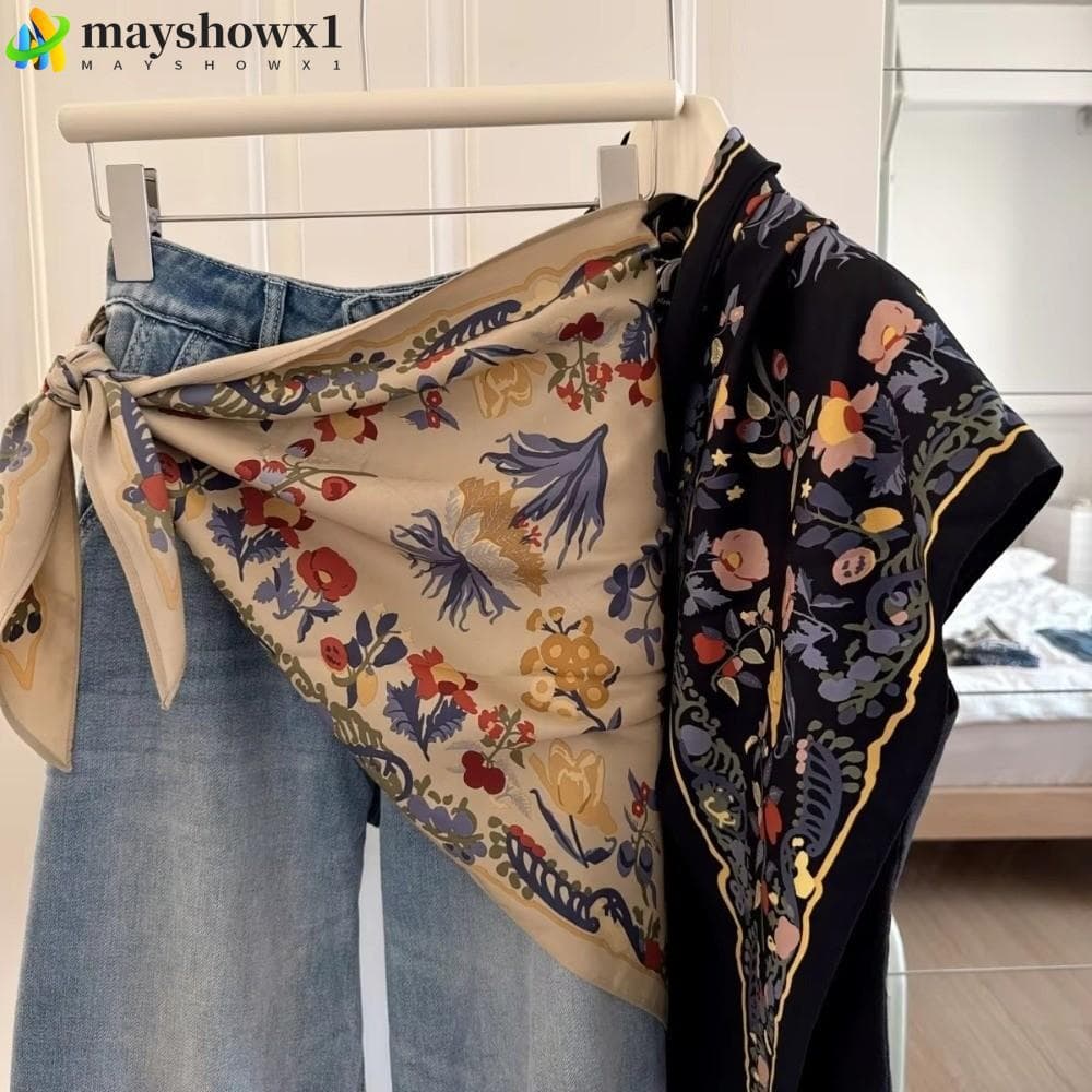 MAYSHOWX1 Lenço Triangular Floral , Calças Combinando De Cetim De Seda , Gravata Feminina , Cinto Multifuncional