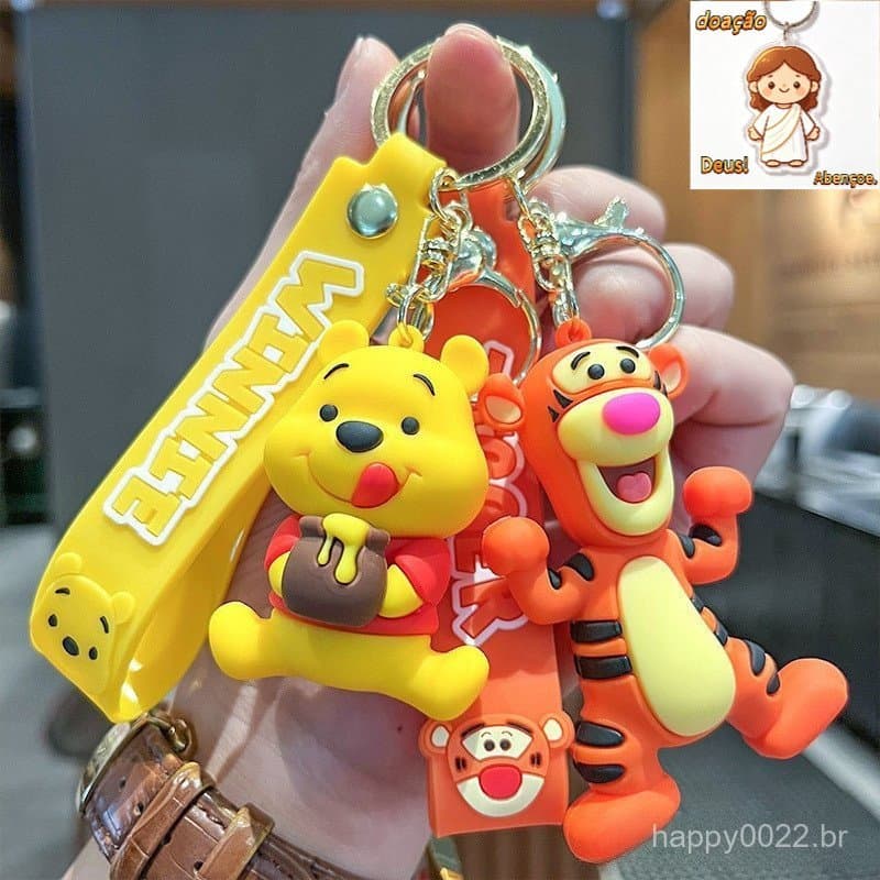 Chaveiro de Carro de Pelúcia 3D Exclusivo de Desenho Animado Winnie the Pooh Burro Tigre Presente