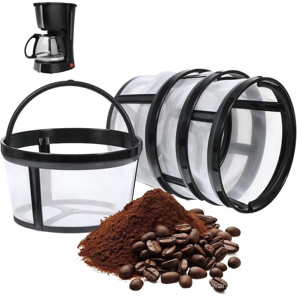 4 filtros de papel reutilizáveis para café com alças, filtros em formato de cesto, compatíveis com máquinas de café e eq