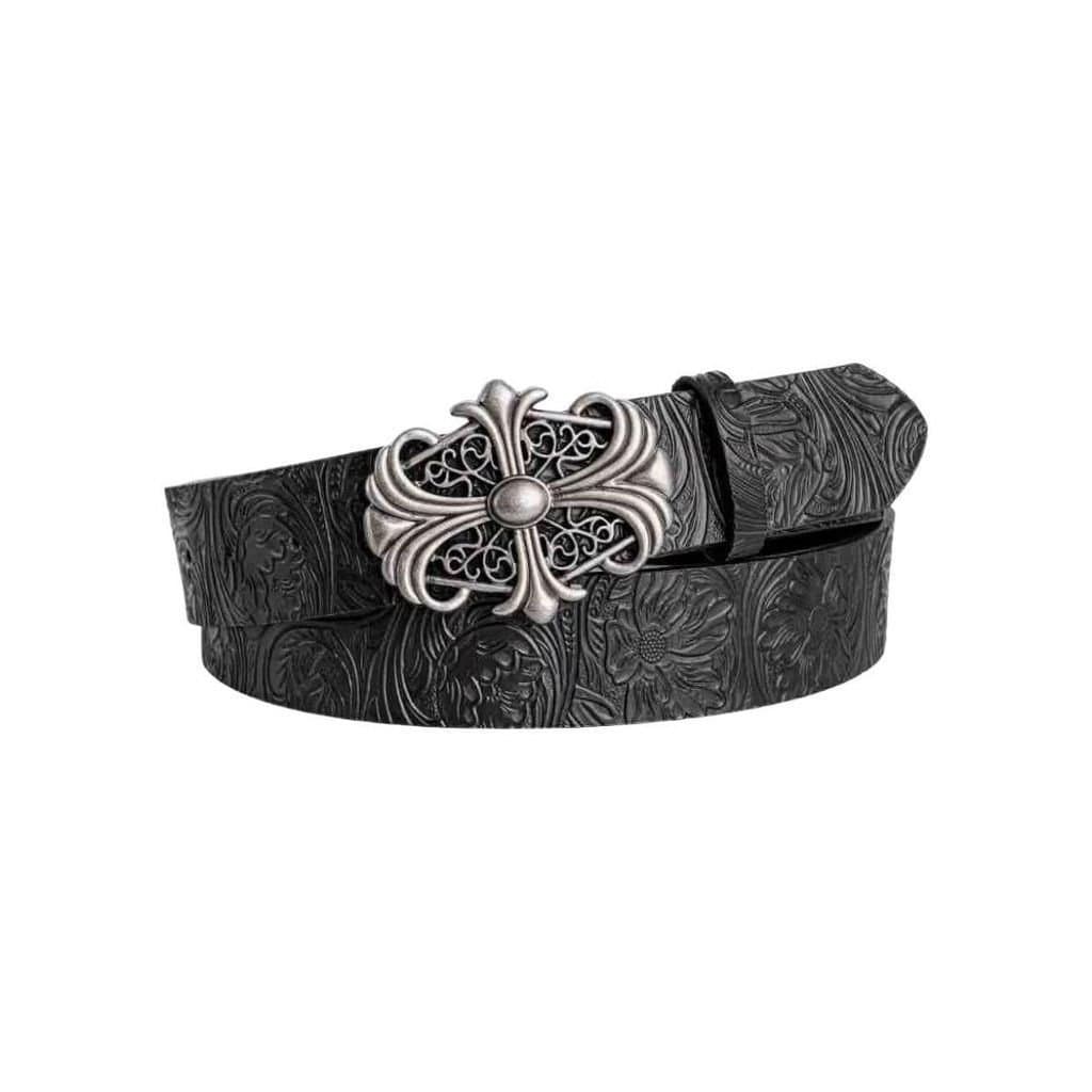 Cinto Clássico Estilo Cowboy Ocidental com Fivela em Cruz Relevada para Homens e Mulheres, para Calças Jeans e Saias TQQ
