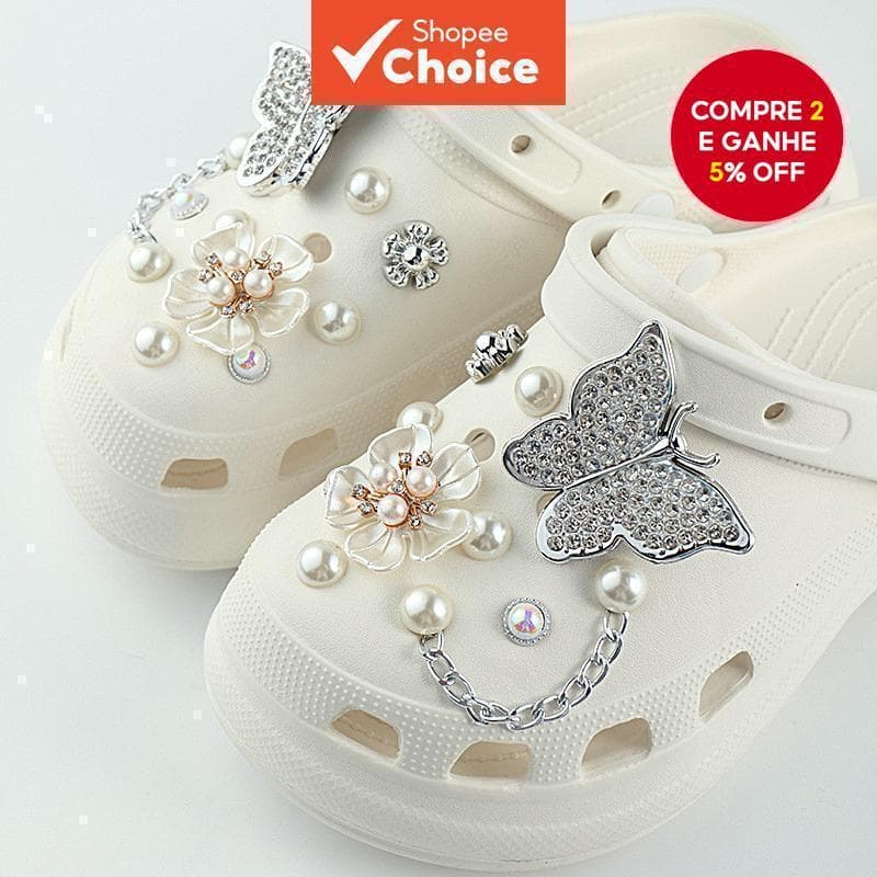 Pérola Strass Borboleta Sapato Encantos Conjunto Elegante Acessórios Decorativos Para Tamancos Sandálias Feminino Menina