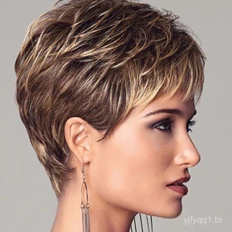 Peruca Curta Cacheada Feminina, Estilo Natural Volumoso Africano Europeu e Americano