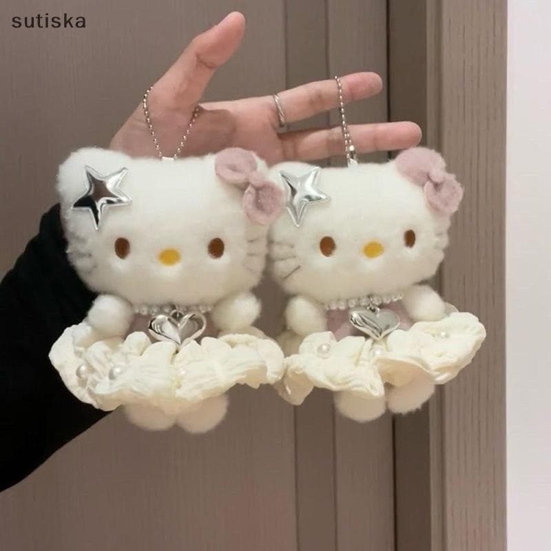 sutiska Kawaii Sanrio Olá Kitty Chaveiro Pingente Dos Desenhos Animados Brinquedos De Pelúcia Princesa Vestido De Renda