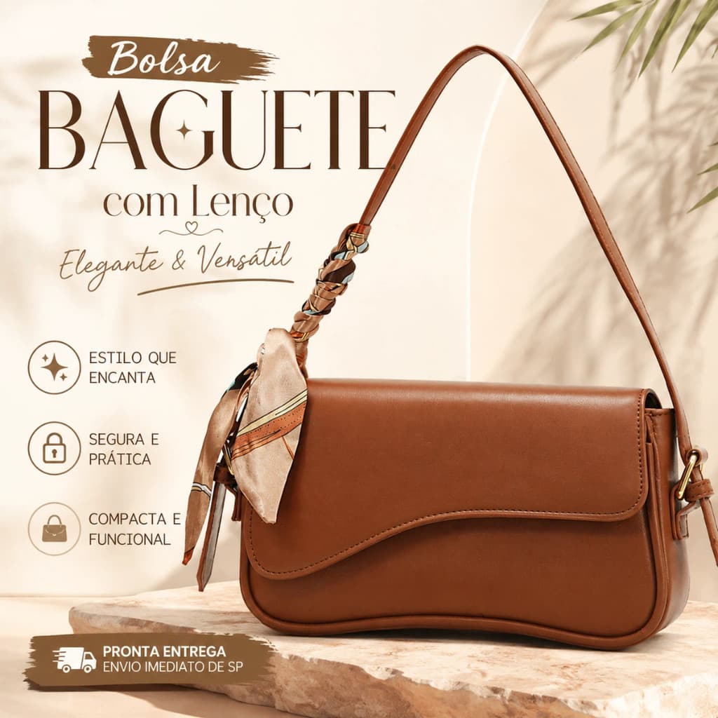 Bolsa Feminina Estilo Baguete Transversal De Ombro Elegante Com Lenço