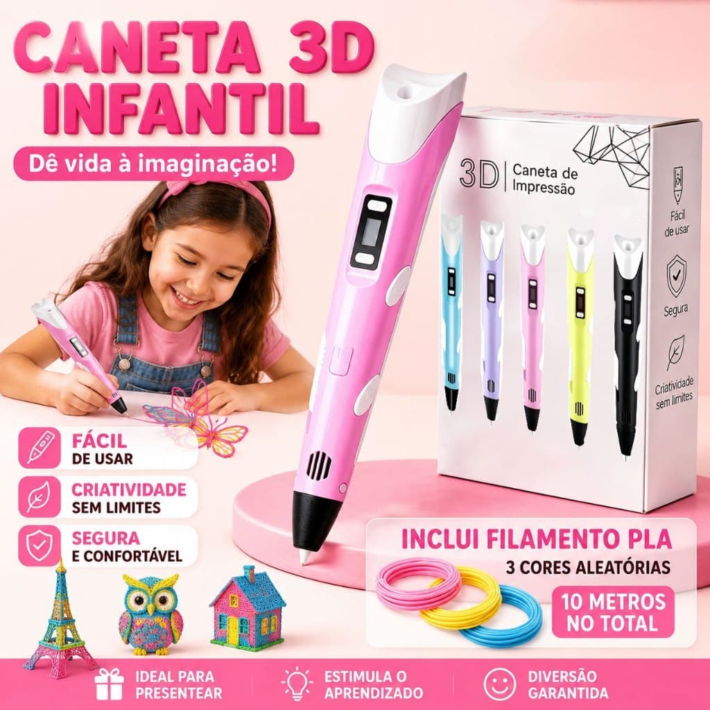 Caneta De Impressão Mágica 3D Grátis 10M DIY PLA Filamento Desenho Brinquedo Presente De Aniversário Criança ABS Tela LC