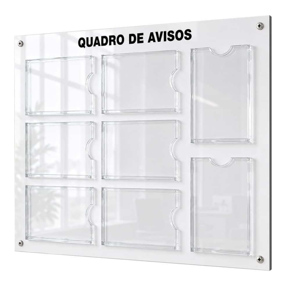 Quadro De Avisos Gestão A Vista 8 Displays A4 Acm Branco