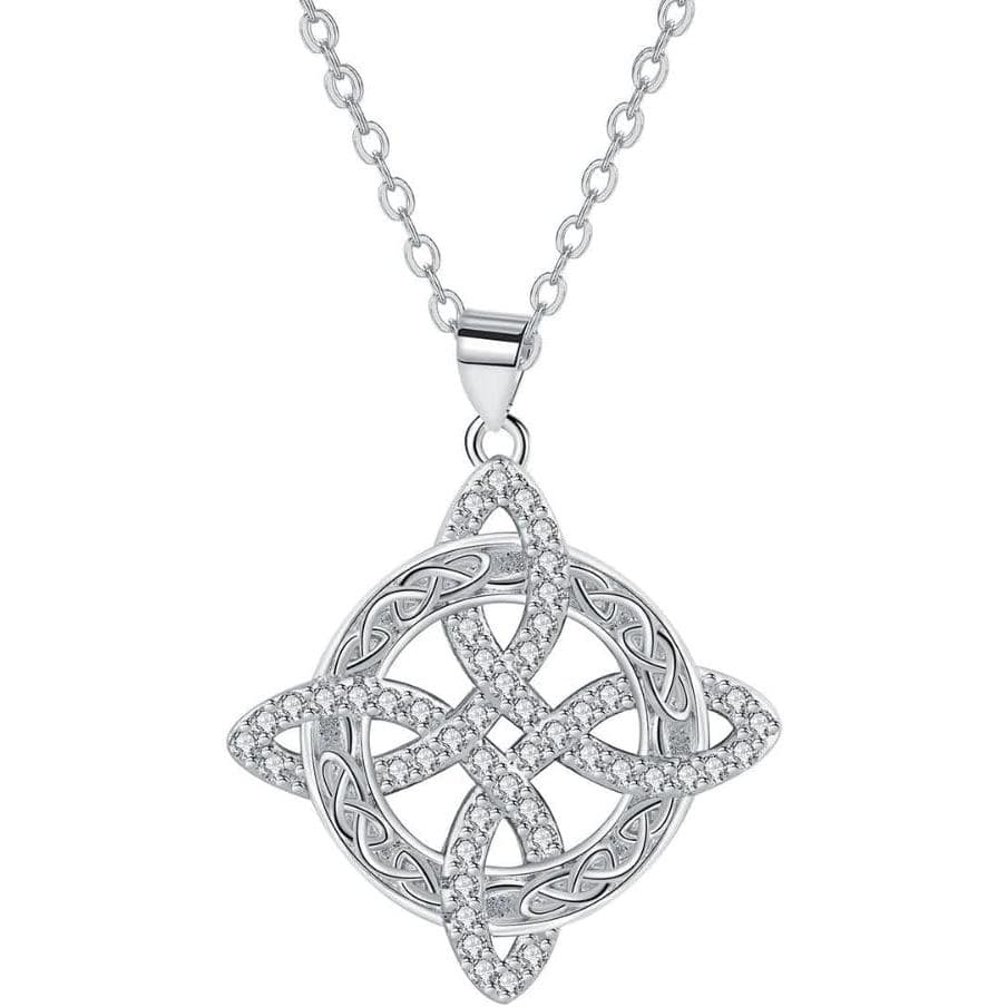 Colar com Nó Celta Tetragrammaton, Pingente de Nó de Bruxa com Zircônia Cúbica, Design de Cruz Infinita, Joia para Mulhe