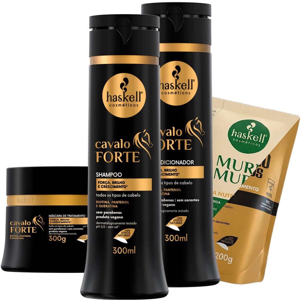 Kit Haskell Cavalo Forte Shampoo Condicionador Mascara 300g