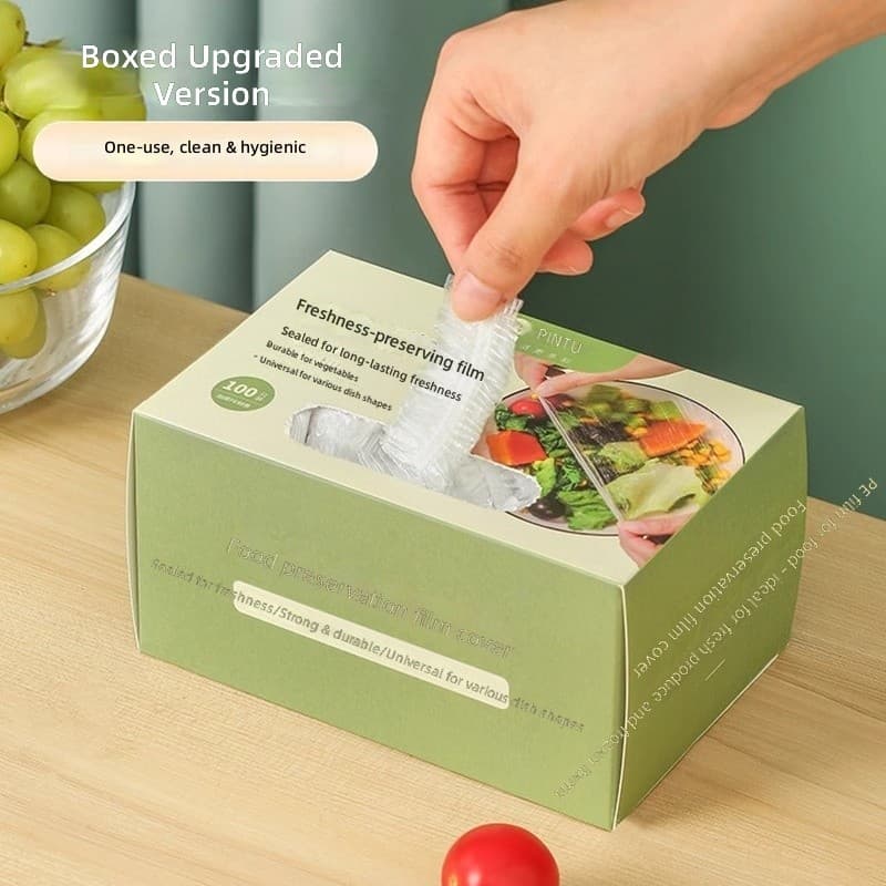 Caixa de cobertura plástica descartável, 100 peças com boca elástica, geladeira de qualidade alimentar, Anti-corda, veda