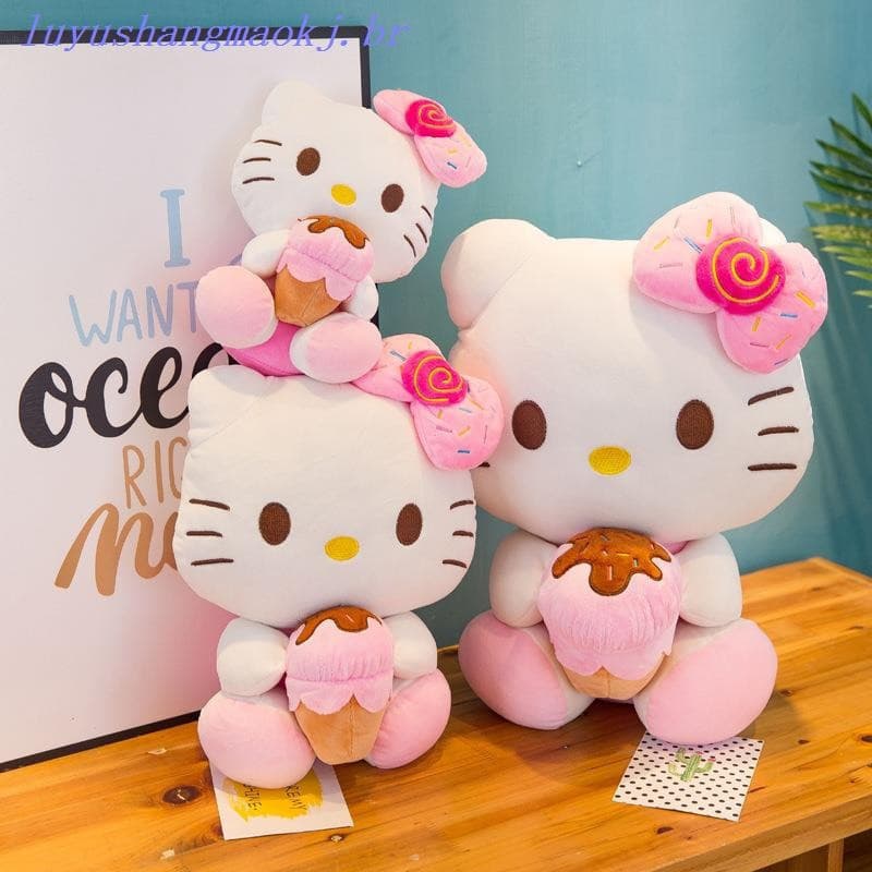 Brinquedo de Pelúcia Hello Kitty em Forma de Sorvete 30/40/50cm, Boneca Macia para Abraçar, Presente de Aniversário para