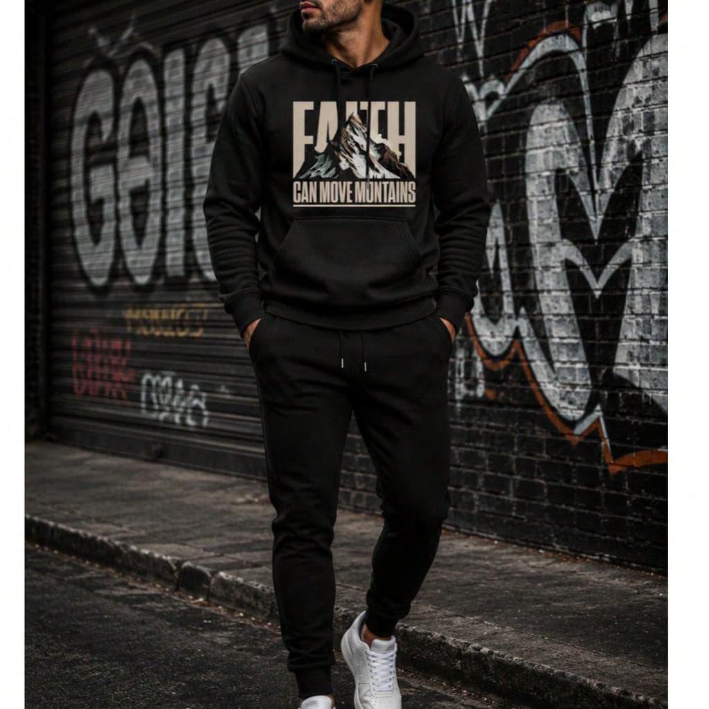 Conjunto Moletom Masculino Com Capuz E Calça Casual Streetwear Estampa Gráfica Faith Frio Agasalho Y2K
