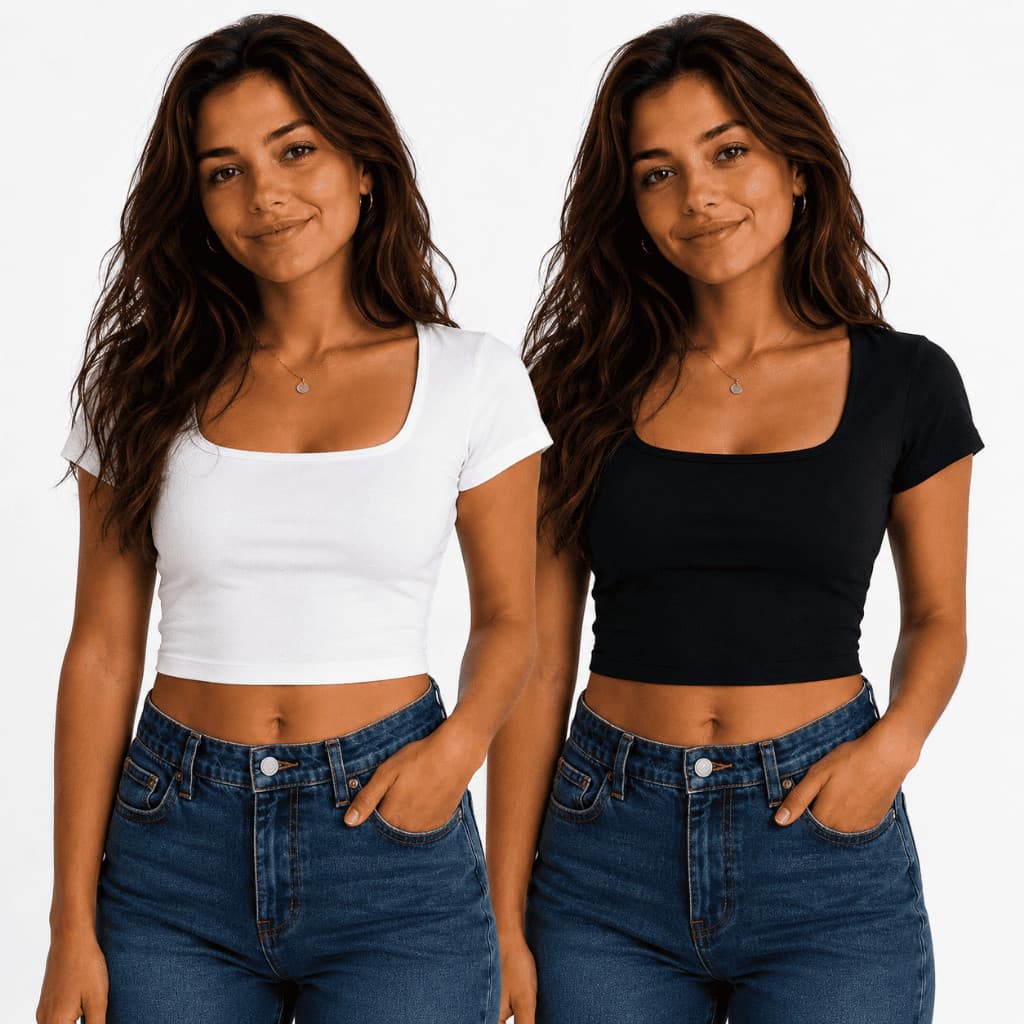 Kit 2 Croppeds Femininos Decote Quadrado Alcinha Suplex Blusa Cropped Moda Feminina Verão Básico Top