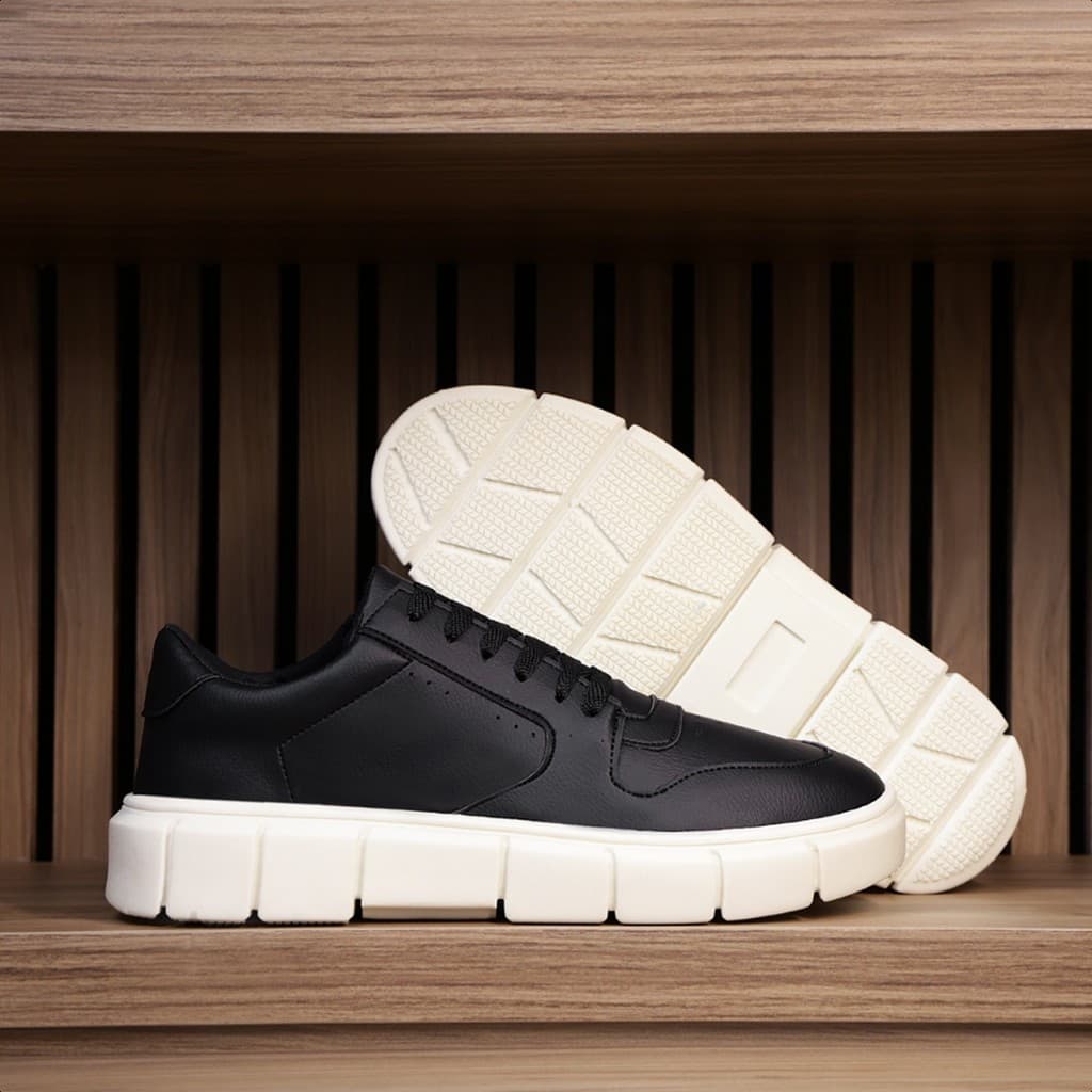 Tenis Masculino Sneakers Oversize Branco Preto Sapatenis Casual Sola Alta Tratorada Lançamento