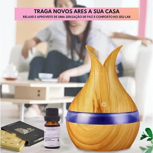 Umidificador Ultrassônico Usb Madeira Difusor Aroma Tulipa