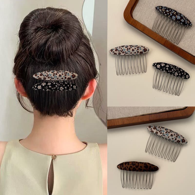 [Estoque pronto] Pente retrô temperamento com estampa de leopardo floral feminino pente de inserção floral prendedor de