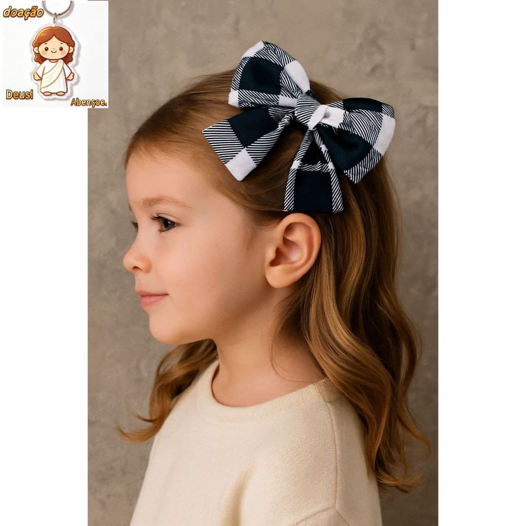 Laço Crepe Xadrez para Cabelo | Acessório Feminino em Tecido Elegante Presilha Fashion Infantil ou Adulto