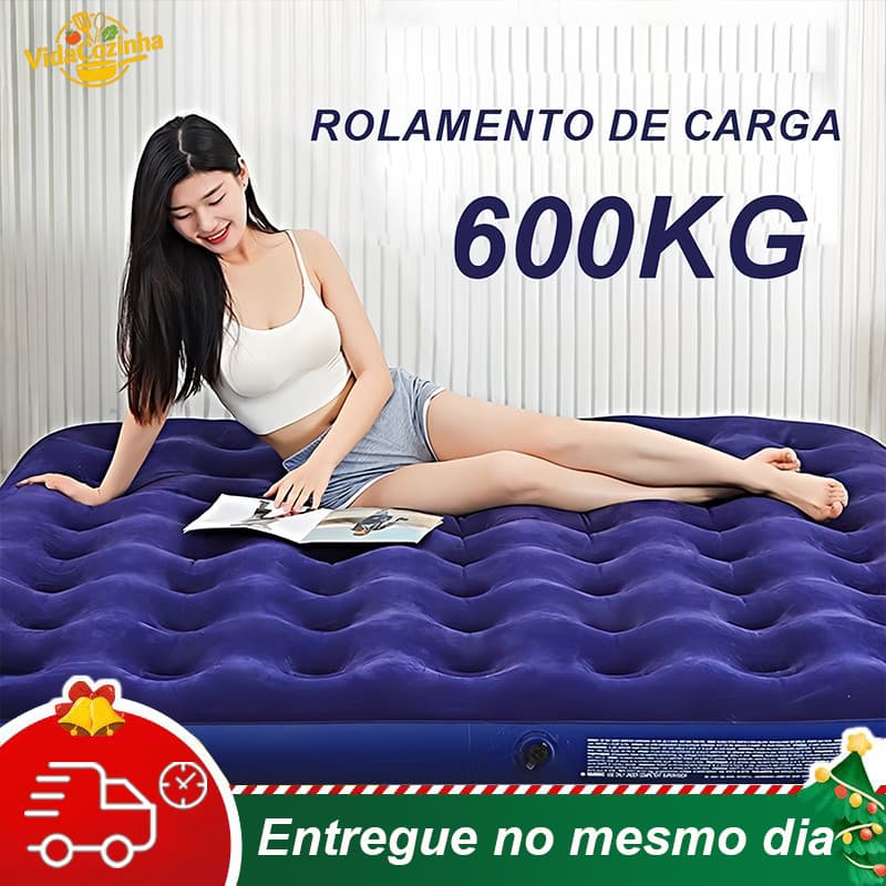 Kit Colchão Casal Inflável / Colchão Solteiro Inflável + 1 Bomba De AR  Camping Viagem Cama Auxiliar Visita