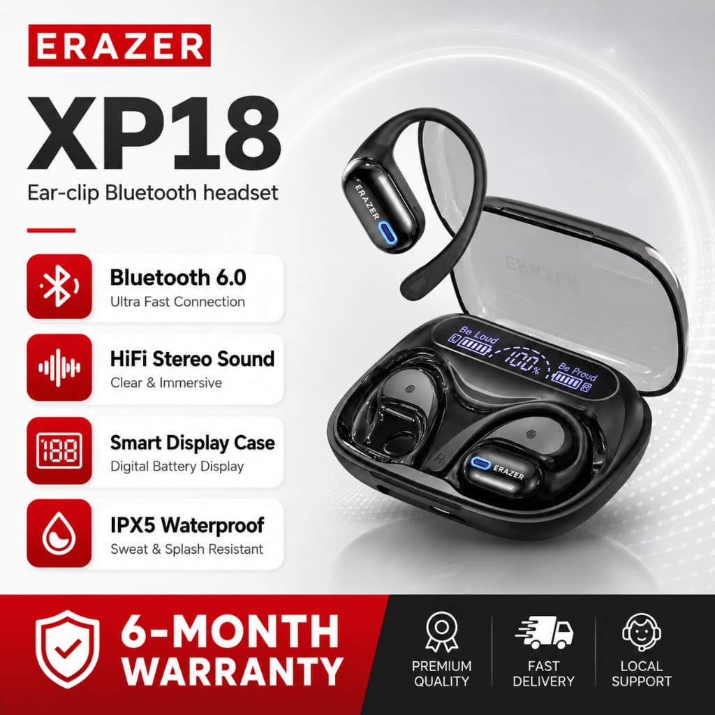 ERAZER XP18 AI Tradução TWS Fone de ouvido Bluetooth 5000mAh Fone de ouvido de carregamento reverso Bluetooth 6.0 HiFi Q